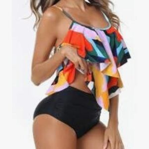 NWT. Adisput Multicolor Ruffled High Waisted Tankini Swimsuit